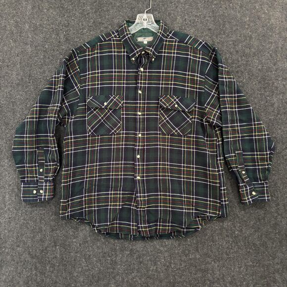 River Trader Shirt Mens XL Green Plaid Flannel Button Down Western Pockets - Picture 1 of 8